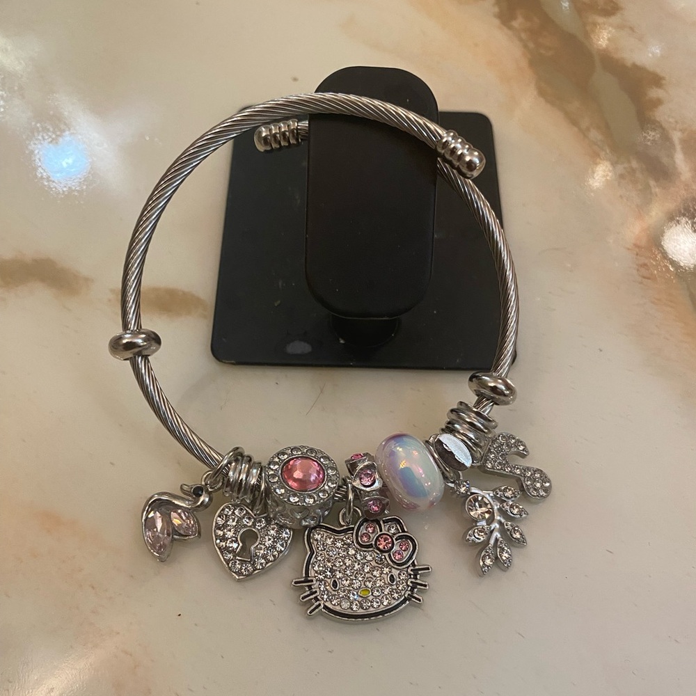 Hello Kitty Silver Pink Crystal Charm Bracelet - Picture 4 of 5